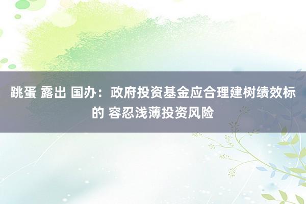 跳蛋 露出 国办：政府投资基金应合理建树绩效标的 容忍浅薄投资风险