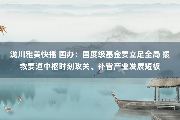 泷川雅美快播 国办：国度级基金要立足全局 援救要道中枢时刻攻关、补皆产业发展短板