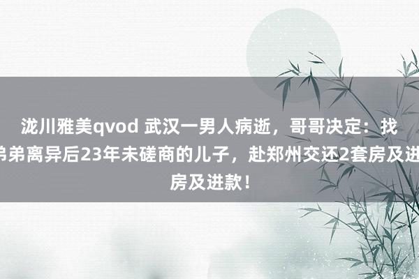 泷川雅美qvod 武汉一男人病逝，哥哥决定：找到弟弟离异后23年未磋商的儿子，赴郑州交还2套房及进款！