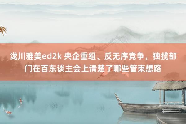 泷川雅美ed2k 央企重组、反无序竞争，独揽部门在百东谈主会上清楚了哪些管束想路