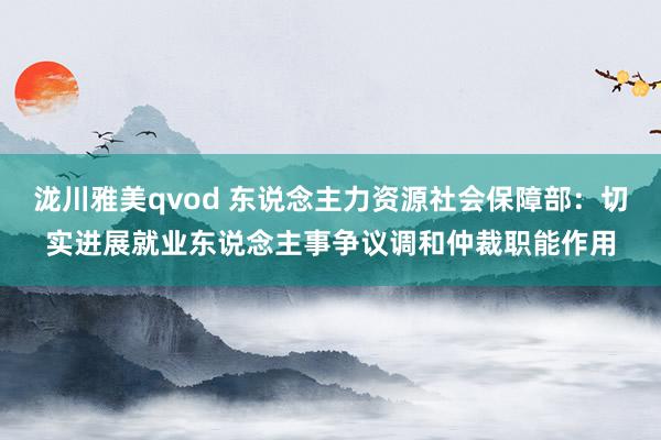 泷川雅美qvod 东说念主力资源社会保障部：切实进展就业东说念主事争议调和仲裁职能作用