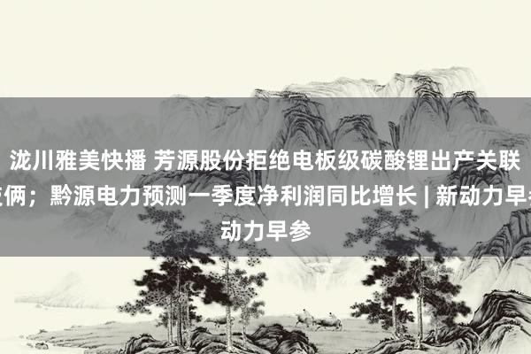 泷川雅美快播 芳源股份拒绝电板级碳酸锂出产关联技俩；黔源电力预测一季度净利润同比增长 | 新动力早参