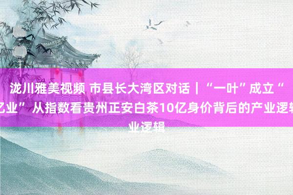 泷川雅美视频 市县长大湾区对话｜“一叶”成立“亿业” 从指数看贵州正安白茶10亿身价背后的产业逻辑
