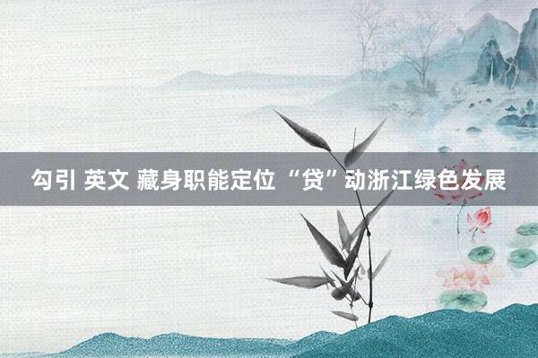 勾引 英文 藏身职能定位 “贷”动浙江绿色发展